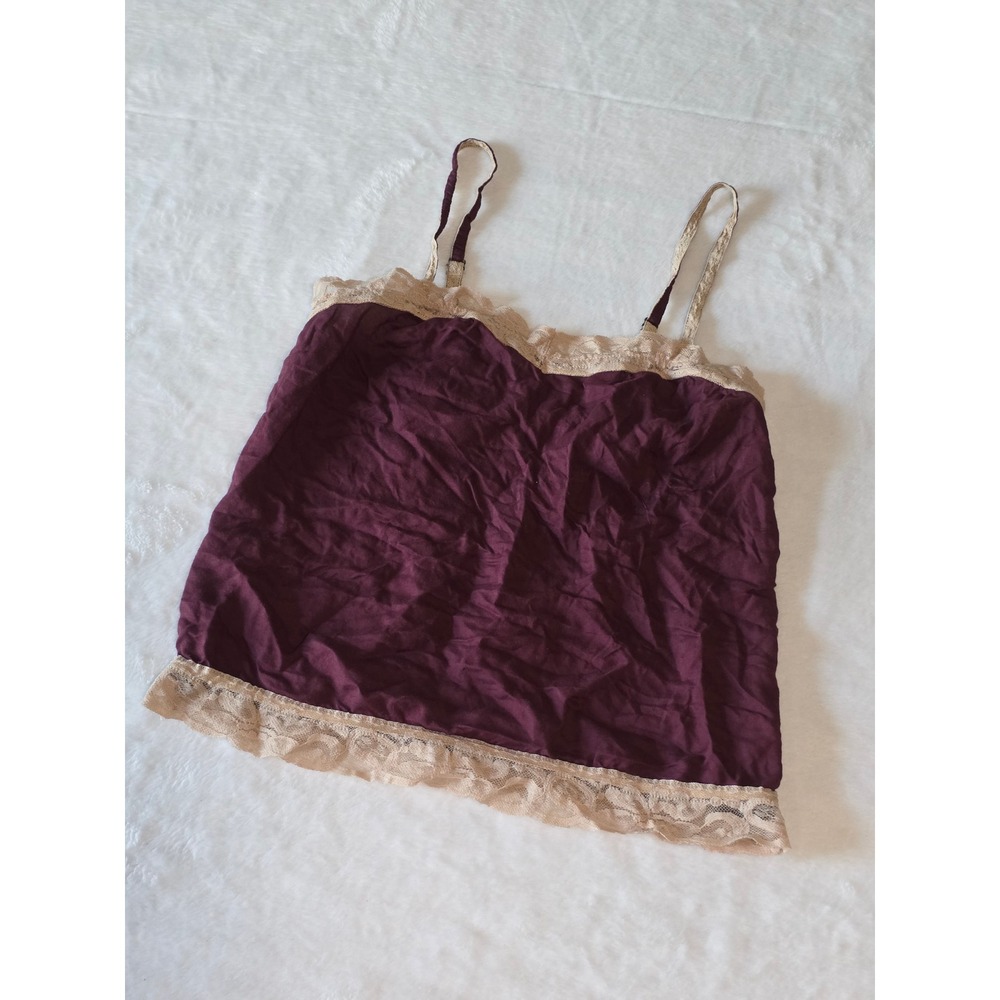 Aerie Y2K Vintage Lace Trim Cami Top Maroon Burgundy XS Boho Coquette Preppy
